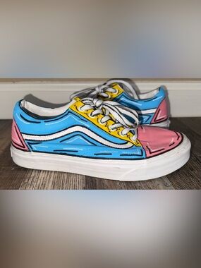 Vans size 7.5 women’s 6 men’s Low Top Sneakers in Blue, Pink & Yellow off the